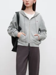 Grey Double Zipper Placket Hoodie - Image 3