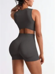 Women’s 2-Piece Workout Set with Crop Tank & Biker Shorts - Image 3