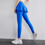 High Waist Fake Two Piece Leggings with Skirt Overlay and Zip Pocket - Image 2