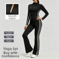 Striped High Waist Workout Set with Stretch Jacket