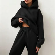 High Waist Hoodie Set with Stretch Sweatpants for Women - Image 3