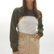 Loose Cotton Pullover Sweatshirt with a Short Cropped Hem