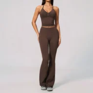 Halter Bra and Flare Leggings Set with Hidden Waist Pocket - Image 5