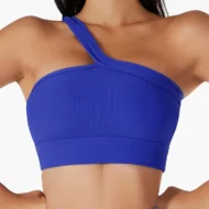 Asymmetric Ribbed Crop Bralette with One Bare Shoulder - Image 5