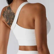 Asymmetric Ribbed Crop Bralette with One Bare Shoulder - Image 2