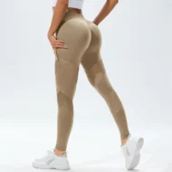 High-Waisted Seamless Yoga Leggings with Hollow Details - Image 2