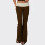 Bell Flared Yoga Pants with a Fold Over Waist in Nylon Spandex