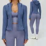 Long Sleeve Running Jacket with Zip Front and O Neck