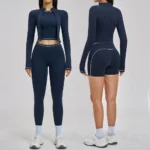 Three-Piece Patchwork Stripe Yoga Set with Long Sleeve Top