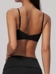 Criss-Cross Back V-Neck Bra with Removable Pads for Light Support