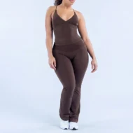 Twist Front Longline Top and Flare Leggings Set Knit Without Seams - Image 6