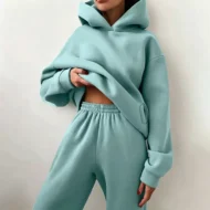 High Waist Hoodie Set with Stretch Sweatpants for Women - Image 4