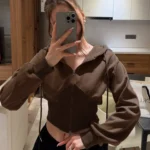 Slim Zip Up Hoodie with Corset Style Waist for Women