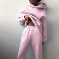 High Waist Hoodie Set with Stretch Sweatpants for Women - Image 2