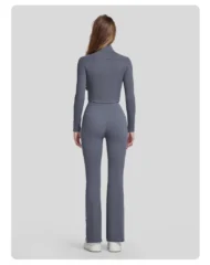 Striped High Waist Workout Set with Stretch Jacket - Image 5