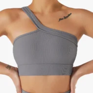 Asymmetric Ribbed Crop Bralette with One Bare Shoulder - Image 6