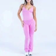 Twist Front Longline Top and Flare Leggings Set Knit Without Seams - Image 3