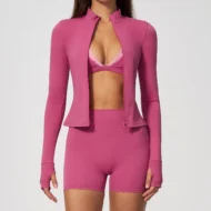 Zip Jacket, Sports Bra and Leggings Three-Piece Training Set - Image 2