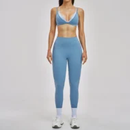 Patchwork Sports Bra and High-Waist Leggings Yoga Set - Image 4
