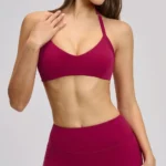 Halter Neck Sports Bra with Open Back and Push-Up Fit