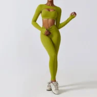 Compression Leggings, Bra and Cropped Long Sleeve Layer Set