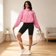 Half Zip Fleece Crop Pullover with Pockets and Drawstring Hem - Image 8