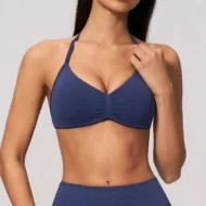 Open-Back Halter Bra with Adjustable Straps for Pilates
