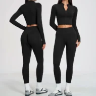 Slim Zip Jacket and Hip-Lifting Leggings Set with Pockets - Image 5
