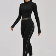 High-Waisted Leggings and Long Sleeve Zip Jacket in Compressive Knit - Image 4
