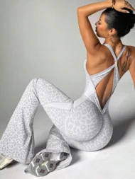 V Back Sleeveless Jumpsuit with Quick Dry Stretch Fabric - Image 4