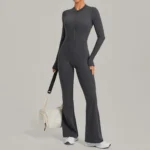 Long Sleeve Yoga Jumpsuit with Stand Collar and Wide Legs