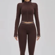 High-Waisted Leggings and Long Sleeve Zip Jacket in Compressive Knit - Image 3