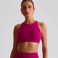 High-Neck Compression Sports Bra with Quick-Dry Fabric - Image 2