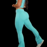 Two Piece Workout Set with Flare Pants and Short Sleeve Top