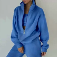 Fleece Two Piece Set with Half Zip Sweatshirt and Loose Pants - Image 6