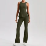 Nylon Spandex Yoga Set with Flared Pants and T-Shirt