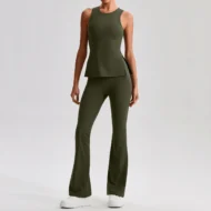 Nylon Spandex Yoga Set with Flared Pants and T-Shirt
