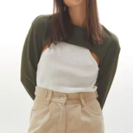Loose Cotton Pullover Sweatshirt with a Short Cropped Hem - Image 2