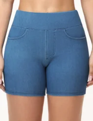 Pull-On Stretch Denim Shorts with a Lifted Seat and Pockets - Image 3