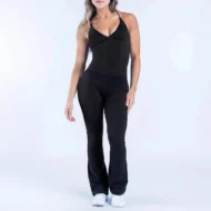 Crisscross Halter Top and High-Waist Flare Pants Yoga Set - Image 6
