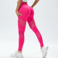 High-Waisted Seamless Yoga Leggings with Hollow Details - Image 3