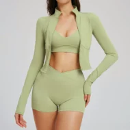 Bare-Feel Long Sleeve Top and Bra with Pocket Shorts Set - Image 2