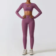 Compression Leggings, Bra and Cropped Long Sleeve Layer Set - Image 4
