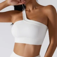 Asymmetric Ribbed Crop Bralette with One Bare Shoulder - Image 3