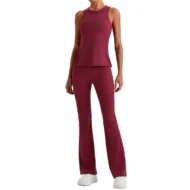 Nylon Spandex Yoga Set with Flared Pants and T-Shirt - Image 6