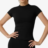 Snug Round-Neck Crop Tee in Quick-Dry Stretch Knit
