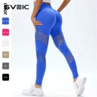 High-Waisted Seamless Yoga Leggings with Hollow Details - Image 4