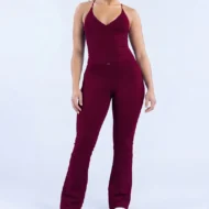 Crisscross Halter Top and High-Waist Flare Pants Yoga Set - Image 4