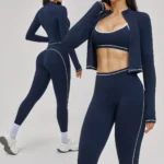 Pocket Leggings, Bra and Long Sleeve Crop Top Training Set