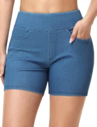 Pull-On Stretch Denim Shorts with a Lifted Seat and Pockets - Image 4